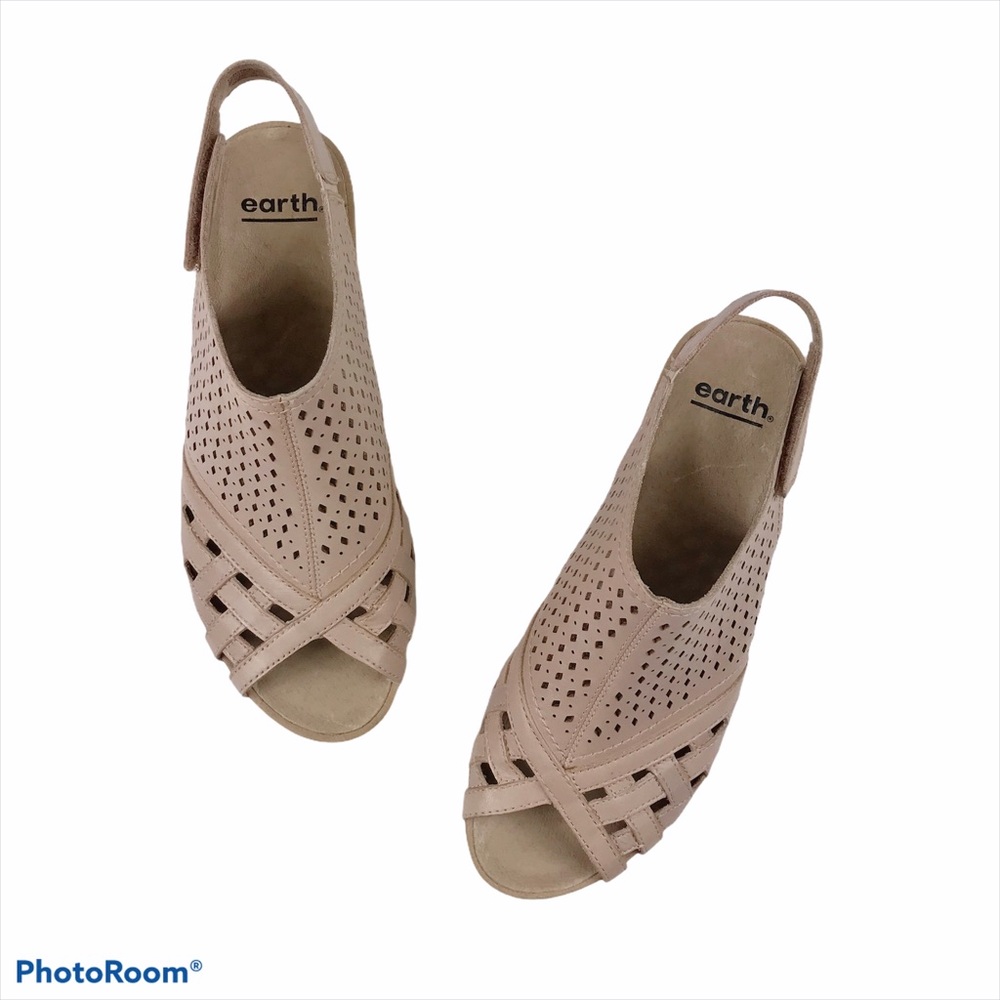 Earth Pale Nude Pink Leather Wedge Sandals